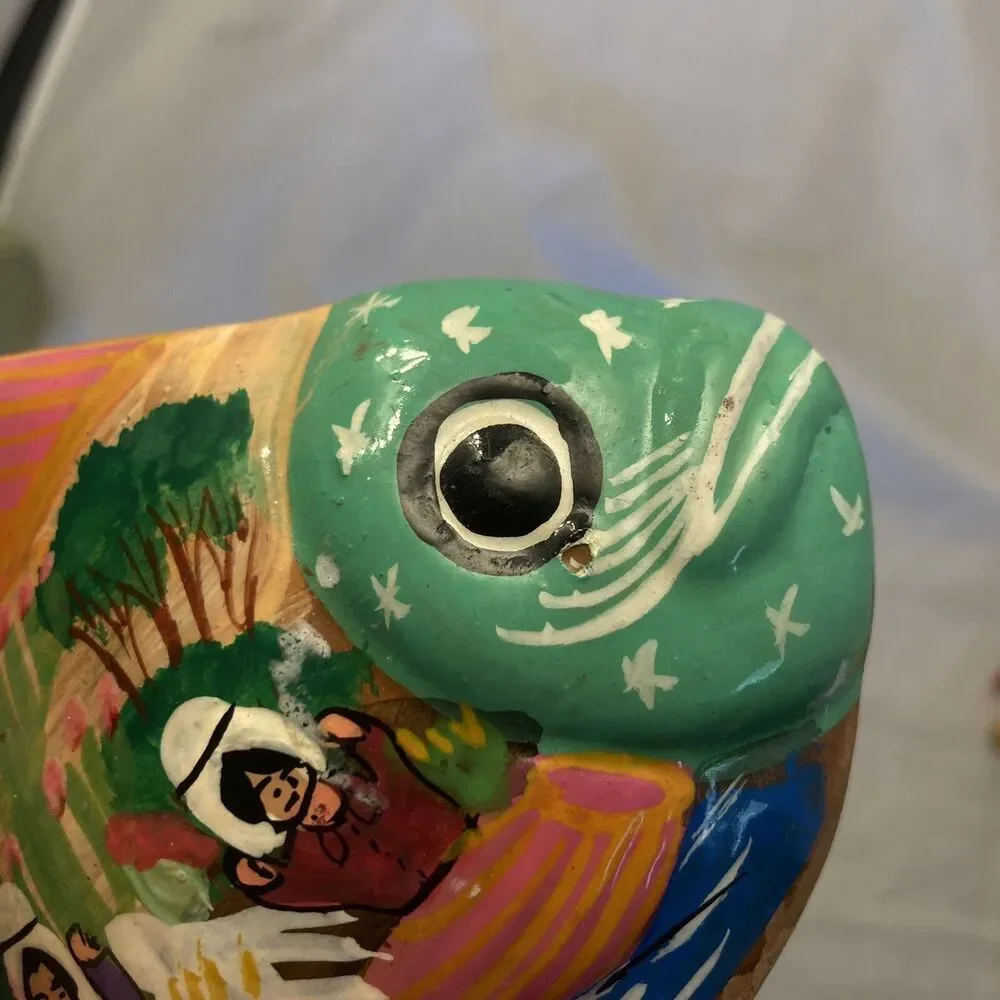 Vintage Folk Art Mexican Red Clay Pottery Fish Figurine Hand Pained Folk Art